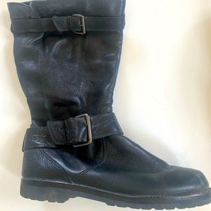 Black leather slouchy size zip Moto boots with buckles size 9